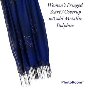 LARGE Vintage Sarong w/Metallic Gold Dolphin’s Royal & Navy Blue
